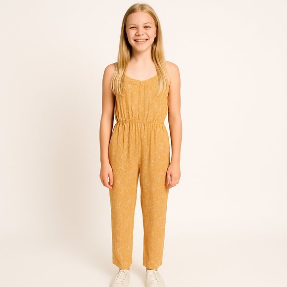 H&M Girls Yellow floral daisy wide leg open back jumpsuit Sz 13-14 - Picture 1 of 5